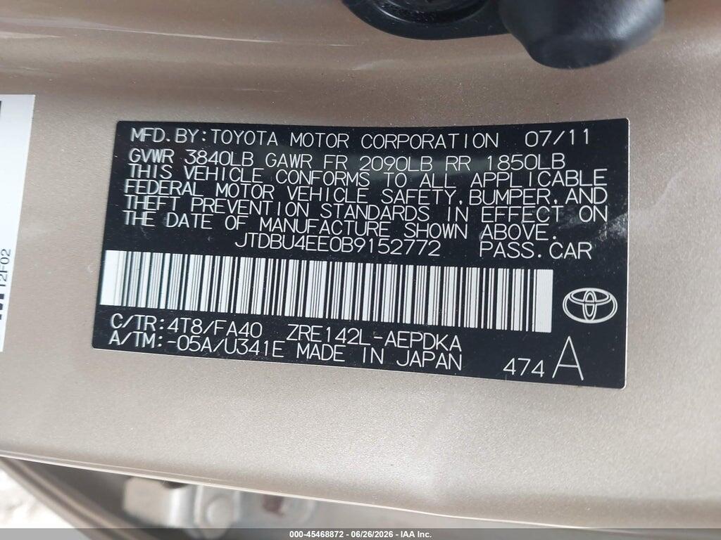 JTDBU4EE0B9152772 2011 TOYOTA COROLLA photo no. 9