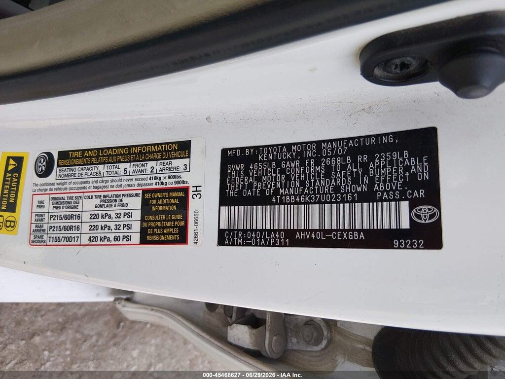 4T1BB46K37U023161 2007 TOYOTA CAMRY HYBRID photo no. 9