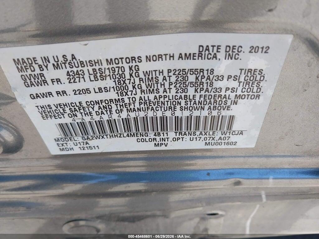 4A4AR4AU2DE012106 2013 MITSUBISHI OUTLANDER SPORT photo no. 9