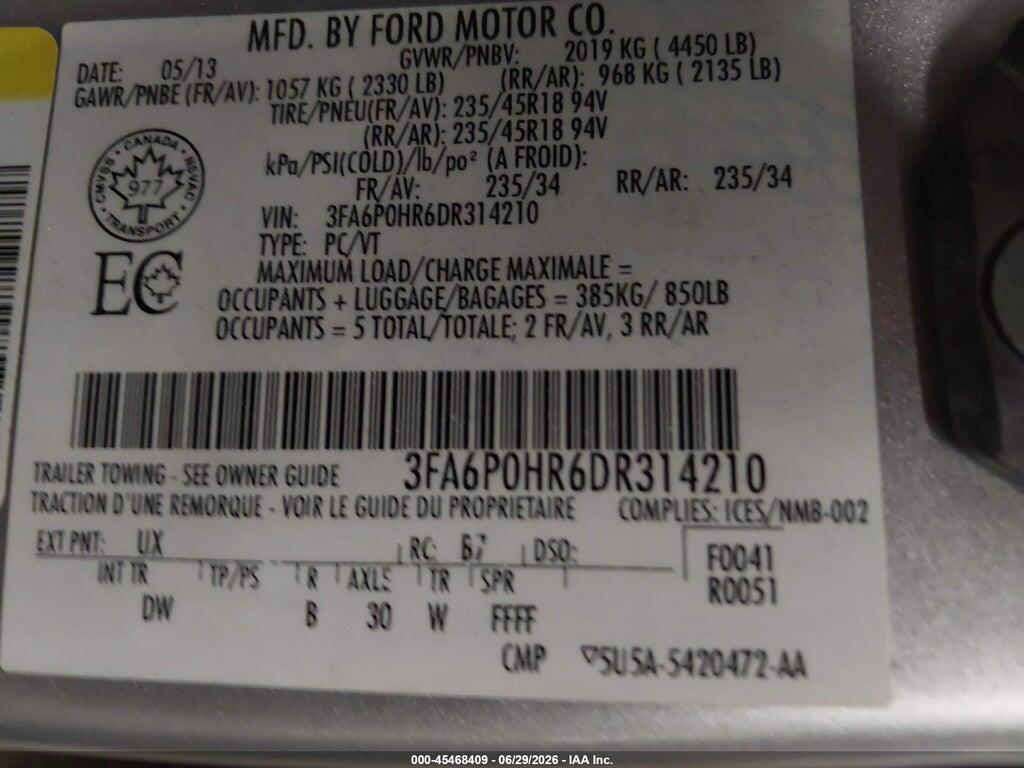 3FA6P0HR6DR314210 2013 FORD FUSION photo no. 9