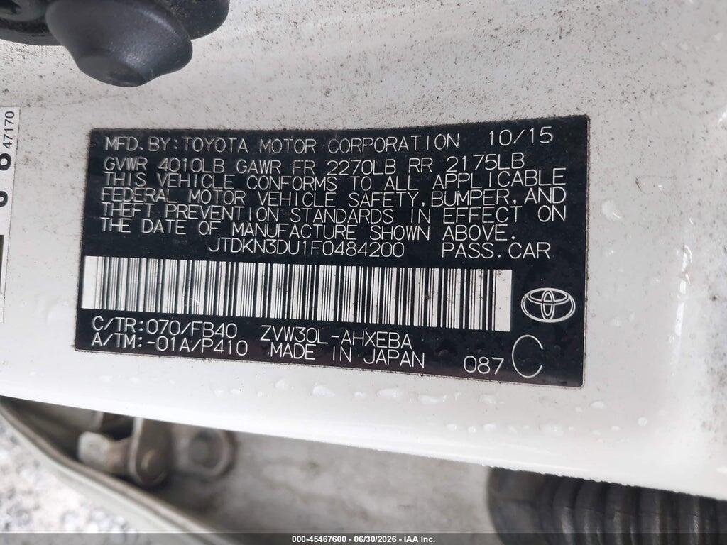 JTDKN3DU1F0484200 2015 TOYOTA PRIUS photo no. 9