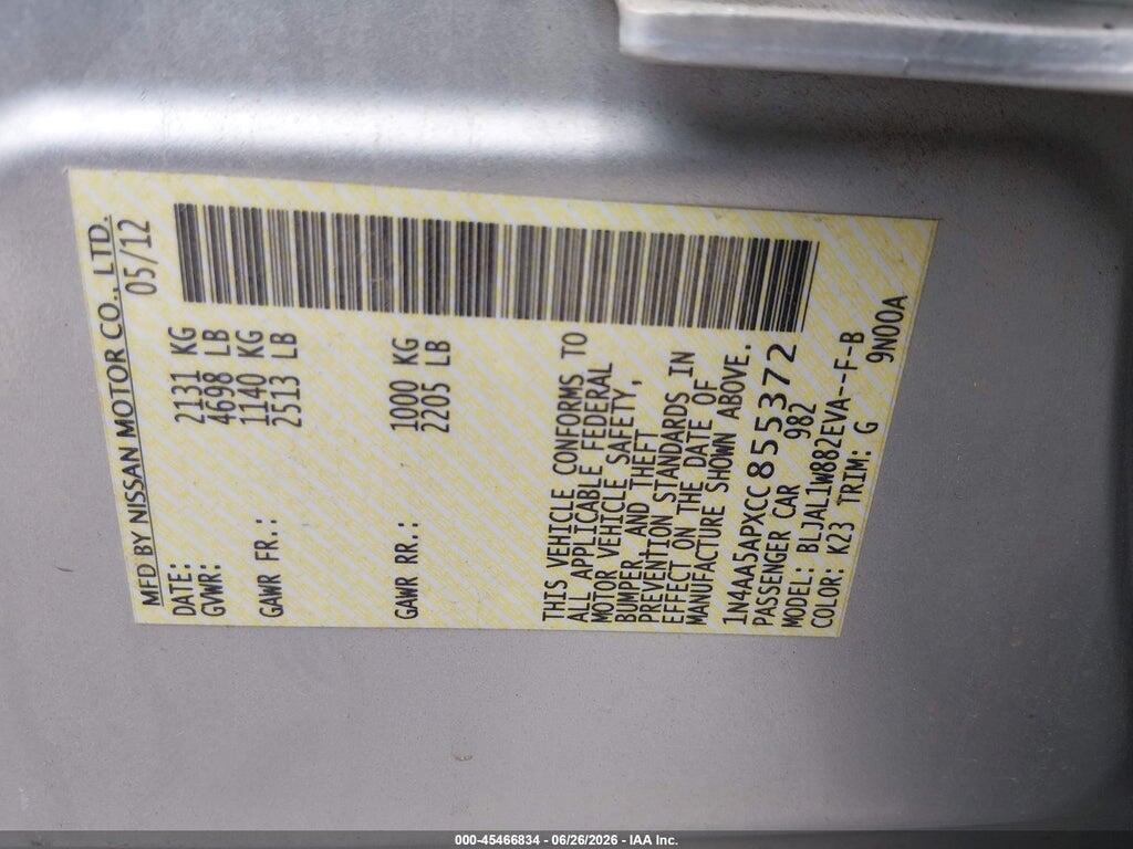 1N4AA5APXCC855372 2012 NISSAN MAXIMA photo no. 9