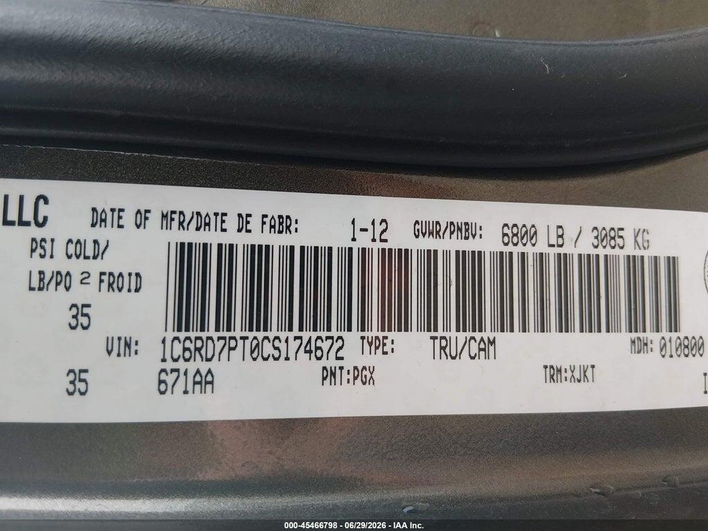 1C6RD7PT0CS174672 2012 RAM 1500 photo no. 9
