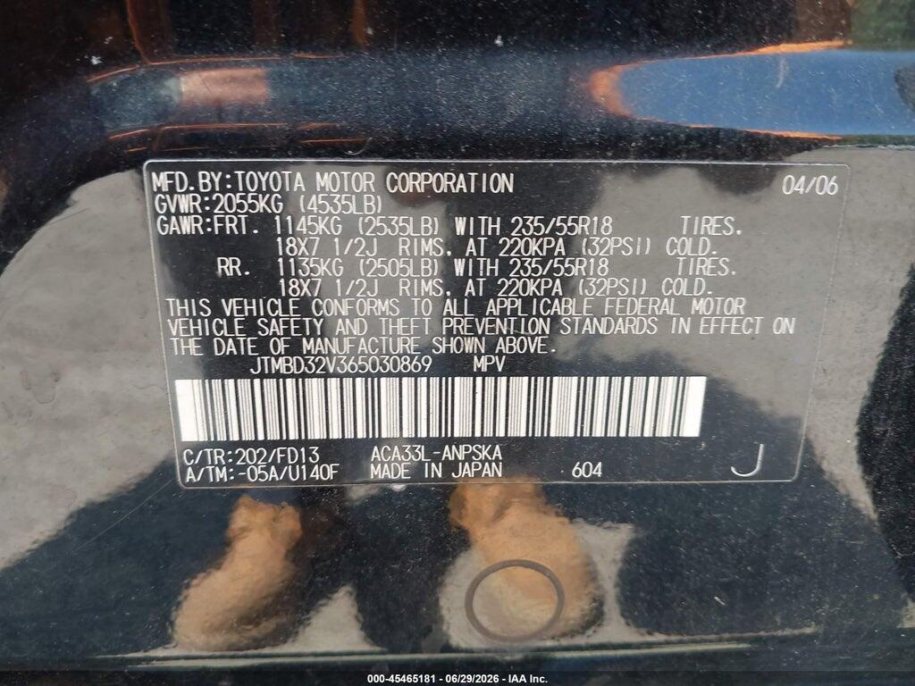 JTMBD32V365030869 2006 TOYOTA RAV4 photo no. 9
