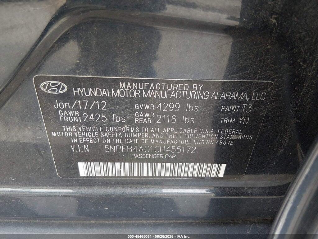 5NPEB4AC1CH455172 2012 HYUNDAI SONATA photo no. 9