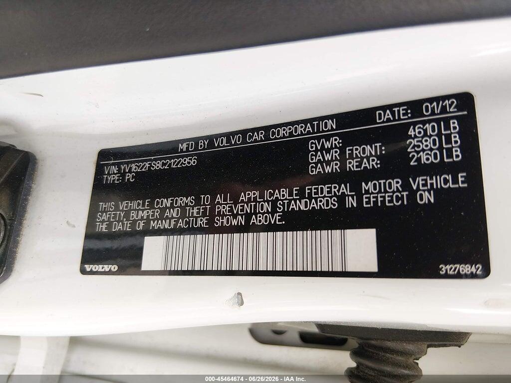 YV1622FS8C2122956 2012 VOLVO S60 photo no. 9