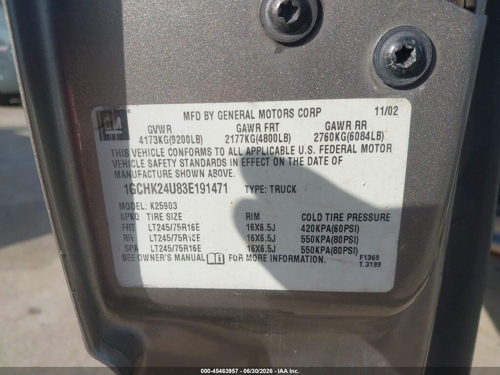 1GCHK24U83E191471 2003 CHEVROLET SILVERADO 2500HD photo no. 9