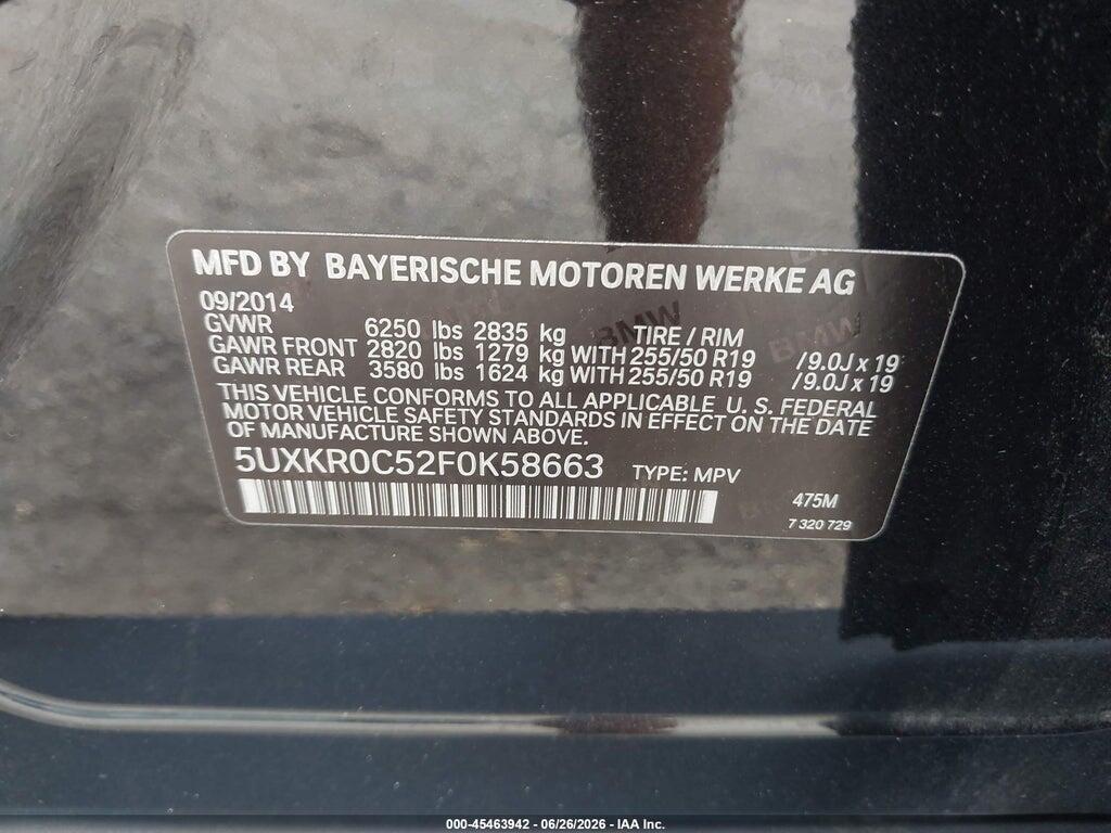 5UXKR0C52F0K58663 2015 BMW X5 photo no. 9