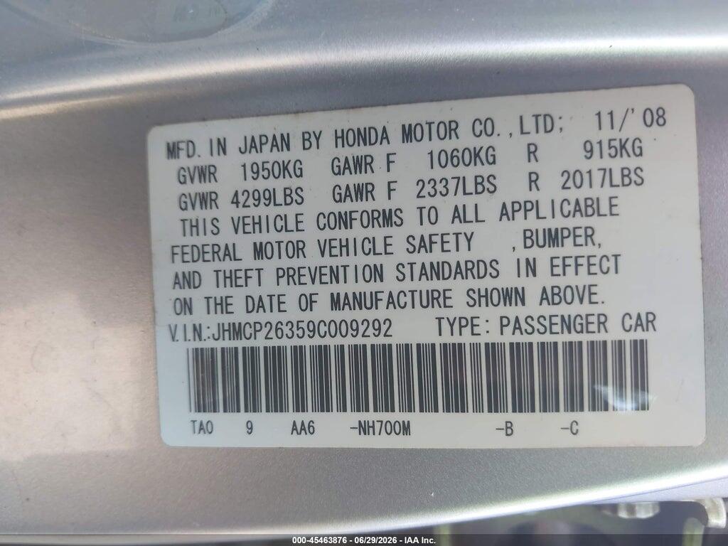JHMCP26359C009292 2009 HONDA ACCORD photo no. 9