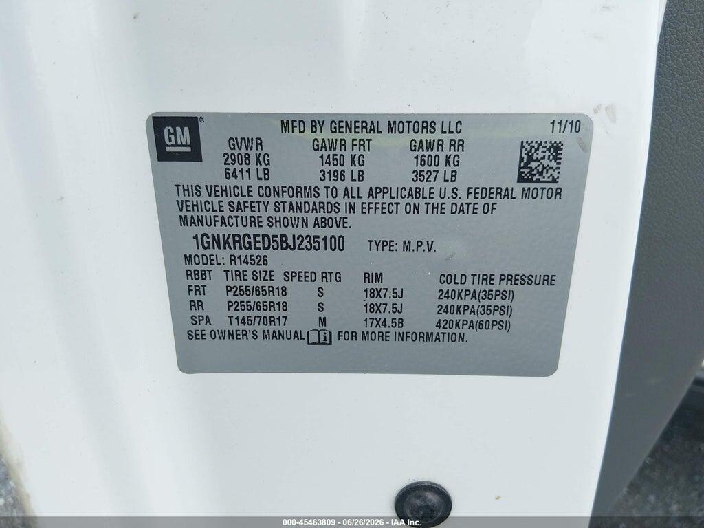 1GNKRGED5BJ235100 2011 CHEVROLET TRAVERSE photo no. 9
