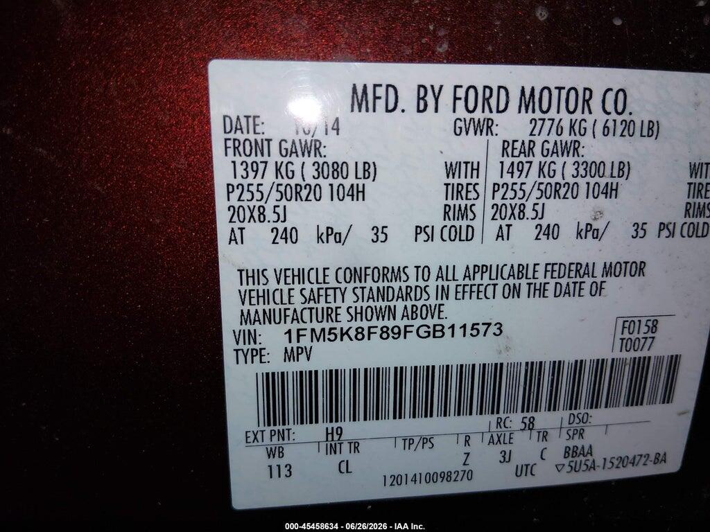1FM5K8F89FGB11573 2015 FORD EXPLORER photo no. 9