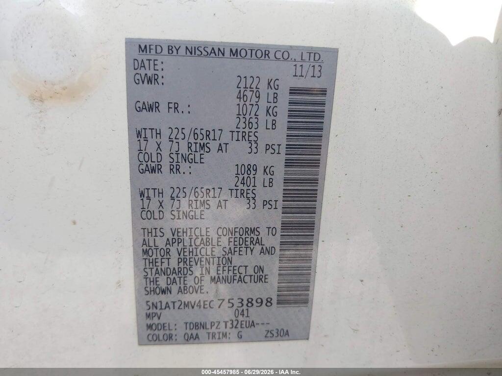 5N1AT2MV4EC753898 2014 NISSAN ROGUE photo no. 9