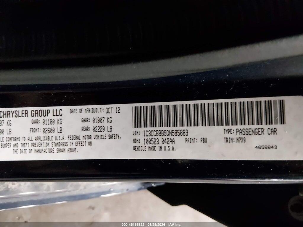 1C3CCBBB9DN585883 2013 CHRYSLER 200 photo no. 9