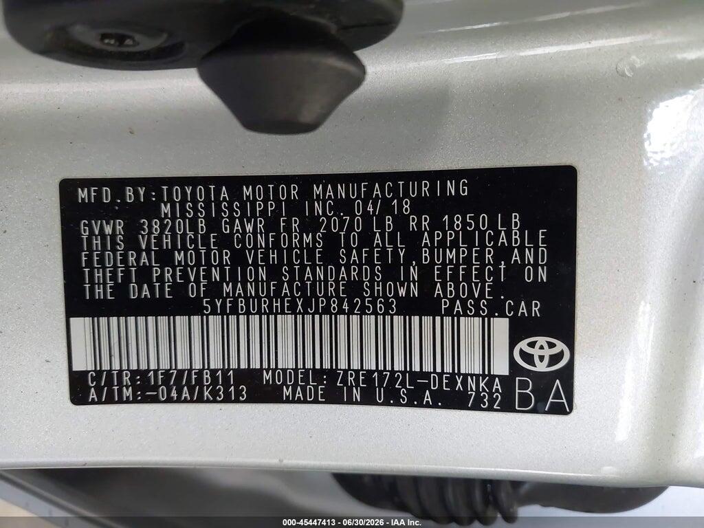 5YFBURHEXJP842563 2018 TOYOTA COROLLA photo no. 9