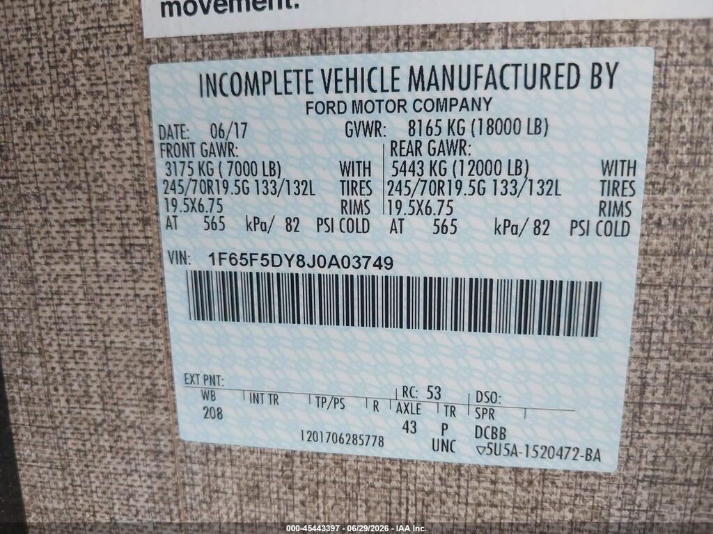 1F65F5DY8J0A03749 2018 FORD F53 photo no. 9