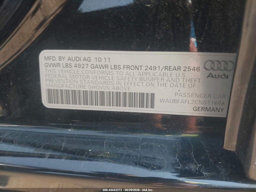 WAUBFAFL2CN011648 2012 AUDI A4 photo no. 9