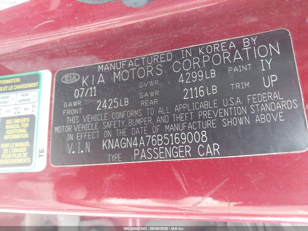 KNAGN4A76B5169008 2011 KIA OPTIMA photo no. 9