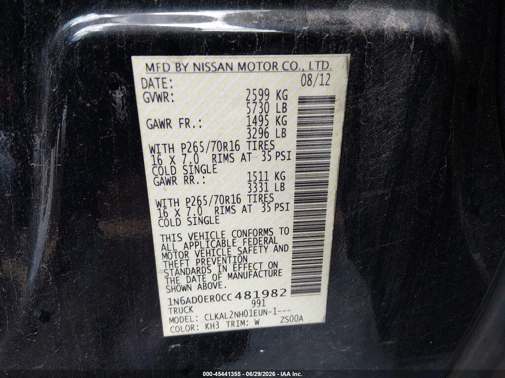 1N6AD0ER0CC481982 2012 NISSAN FRONTIER photo no. 9