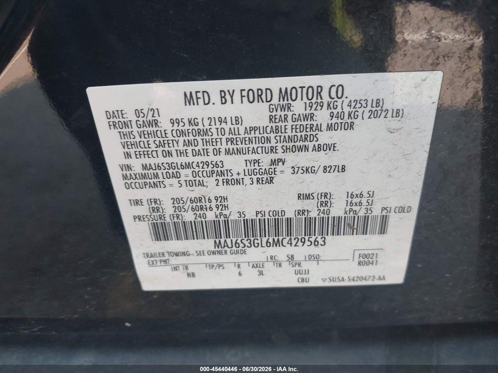 MAJ6S3GL6MC429563 2021 FORD ECOSPORT photo no. 9