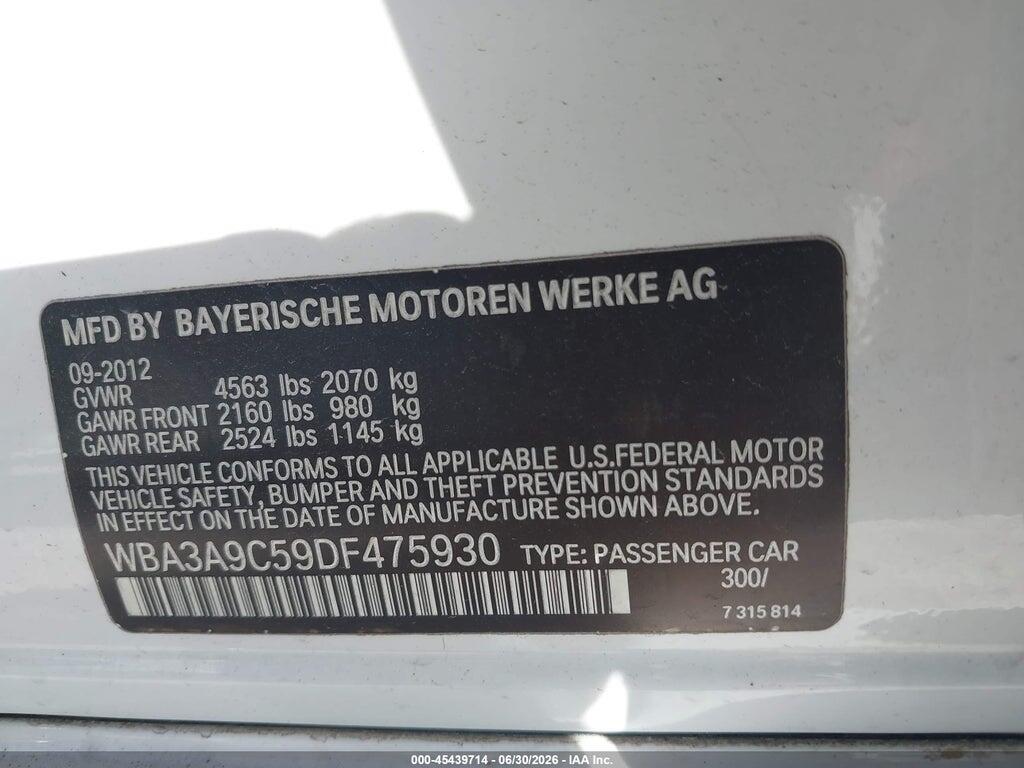WBA3A9C59DF475930 2013 BMW 335I photo no. 9