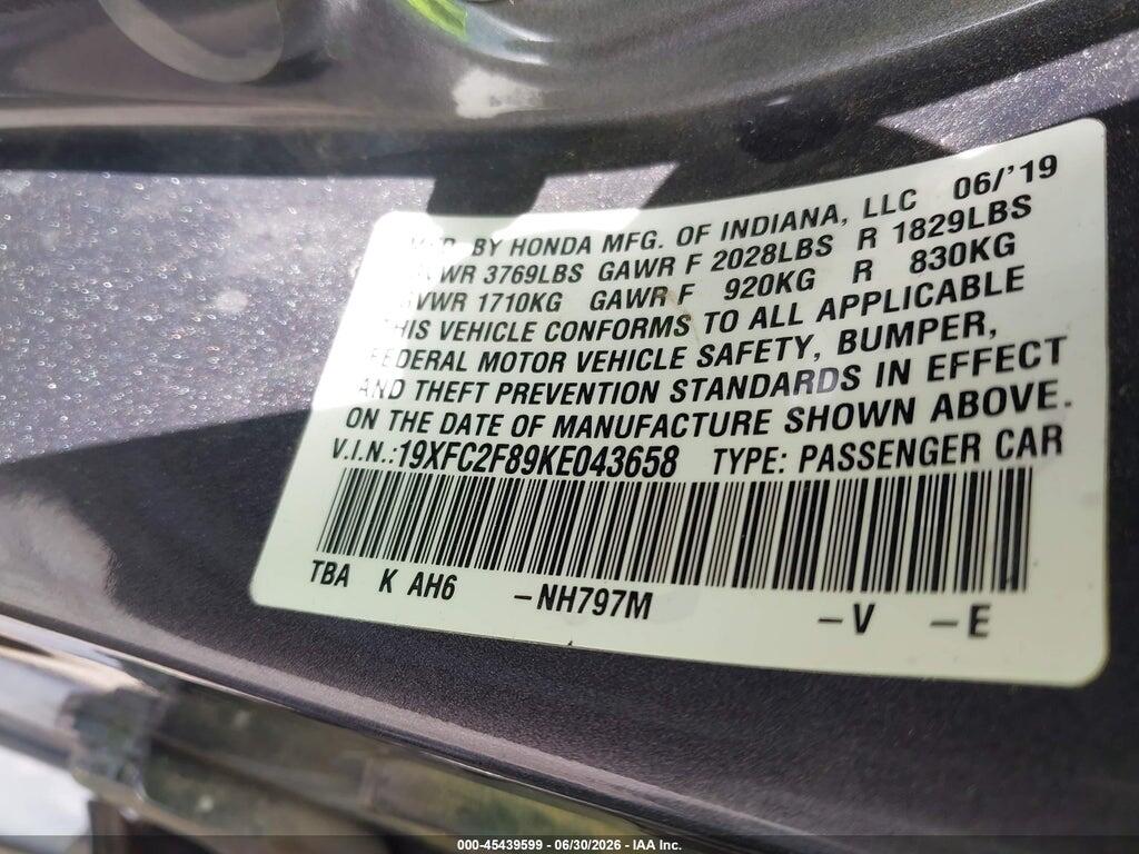 19XFC2F89KE043658 2019 HONDA CIVIC photo no. 9