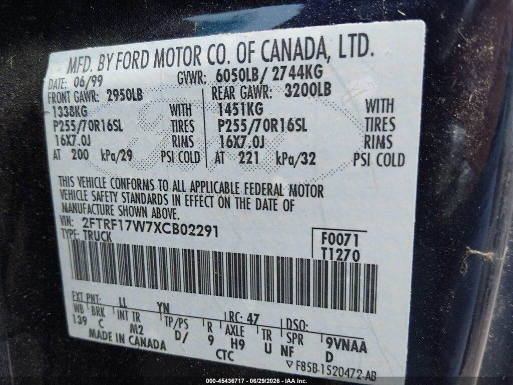 2FTRF17W7XCB02291 1999 FORD F-150 photo no. 9