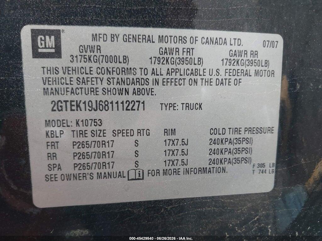 2GTEK19J681112271 2008 GMC SIERRA 1500 photo no. 9