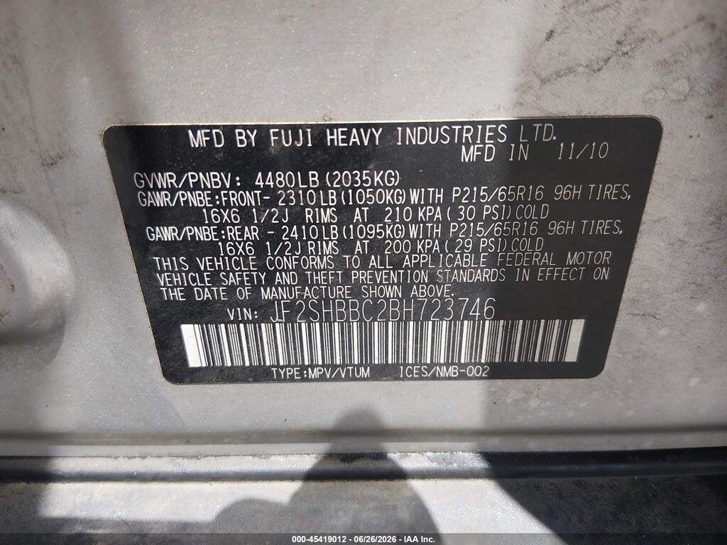 JF2SHBBC2BH723746 2011 SUBARU FORESTER photo no. 9