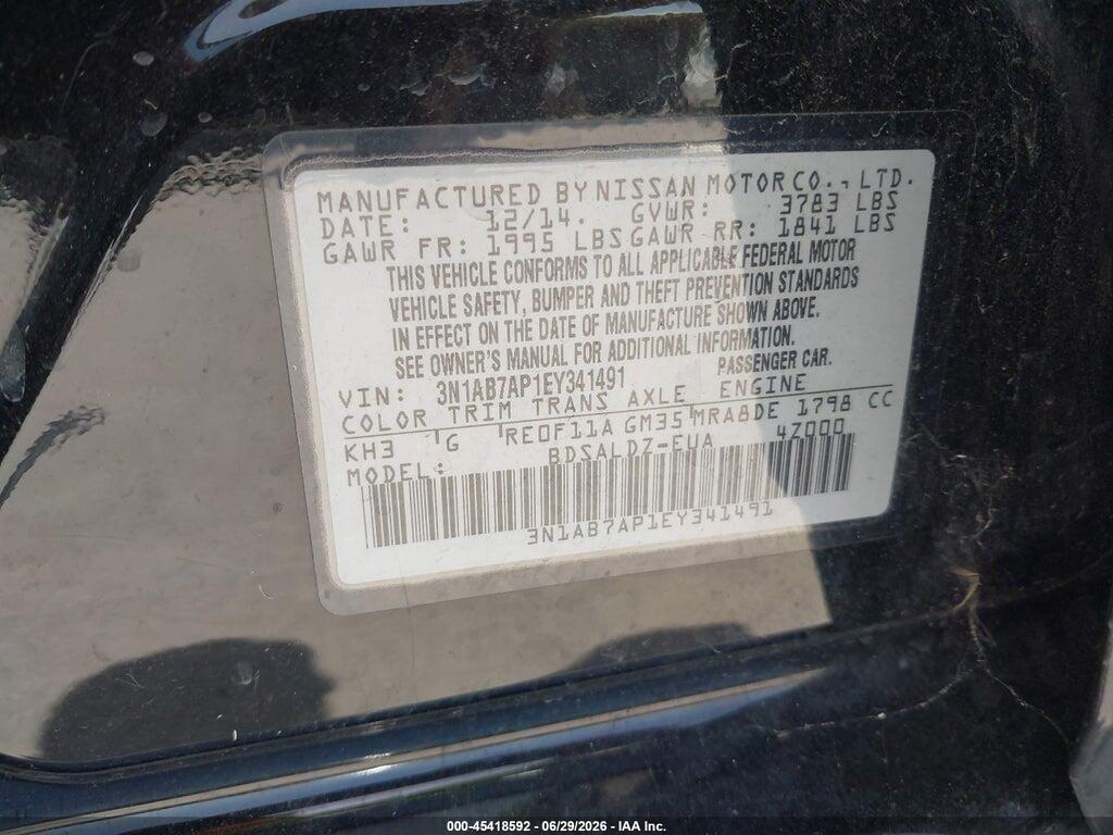 3N1AB7AP1EY341491 2014 NISSAN SENTRA photo no. 9