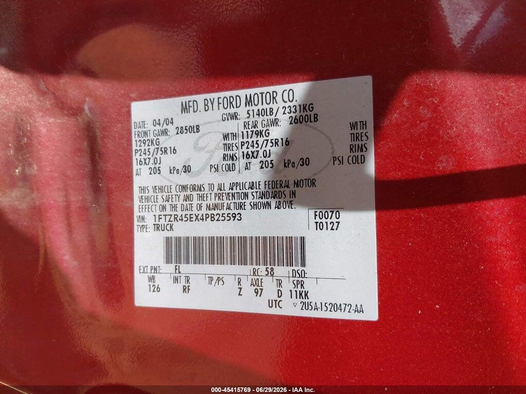 1FTZR45EX4PB25593 2004 FORD RANGER photo no. 9