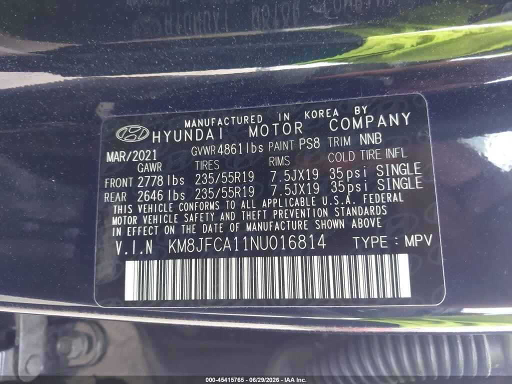 KM8JFCA11NU016814 2022 HYUNDAI TUCSON HYBRID photo no. 9