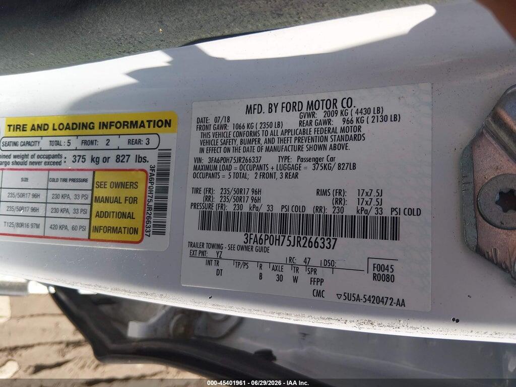 3FA6P0H75JR266337 2018 FORD FUSION photo no. 9