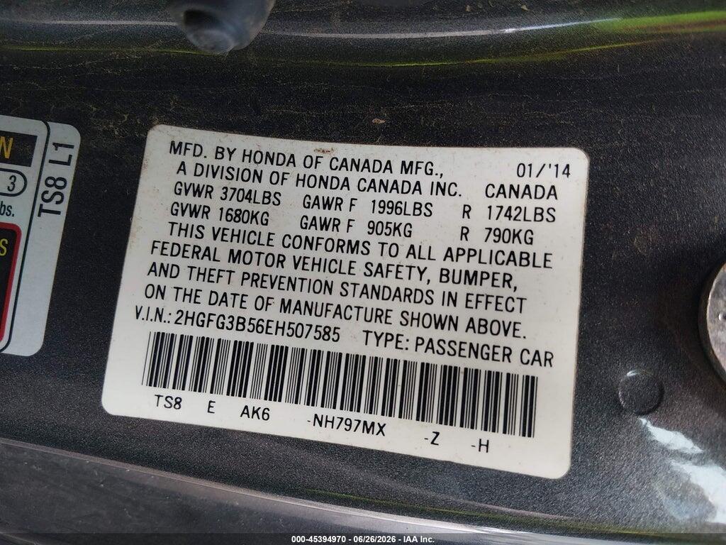 2HGFG3B56EH507585 2014 HONDA CIVIC photo no. 9