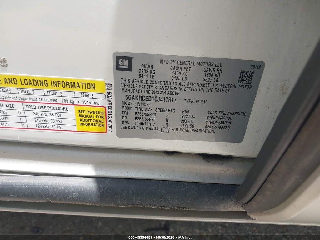 5GAKRCED1CJ417817 2012 BUICK ENCLAVE photo no. 9