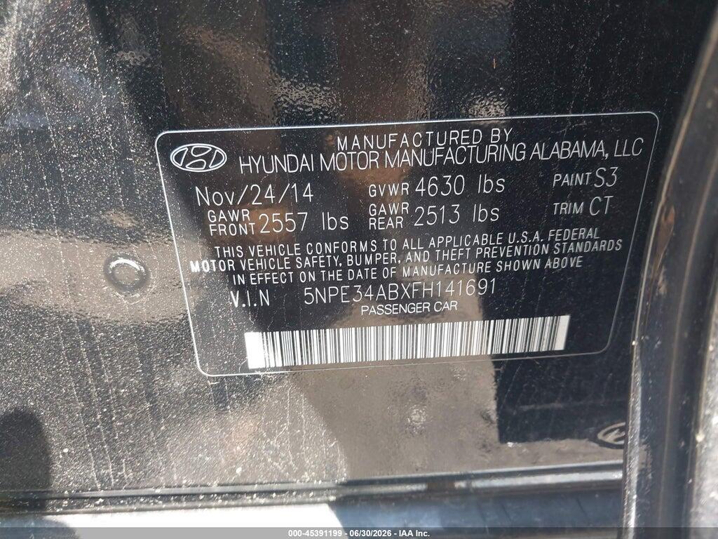 5NPE34ABXFH141691 2015 HYUNDAI SONATA photo no. 9