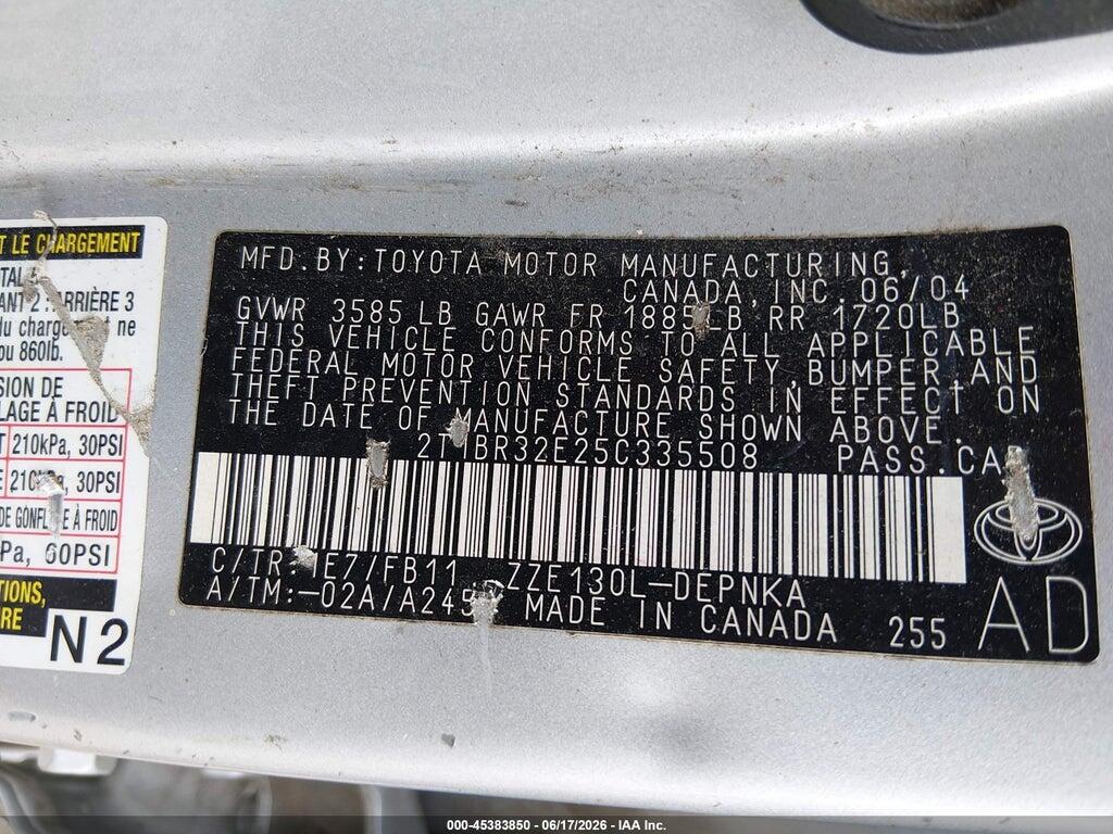 2T1BR32E25C335508 2005 TOYOTA COROLLA photo no. 9