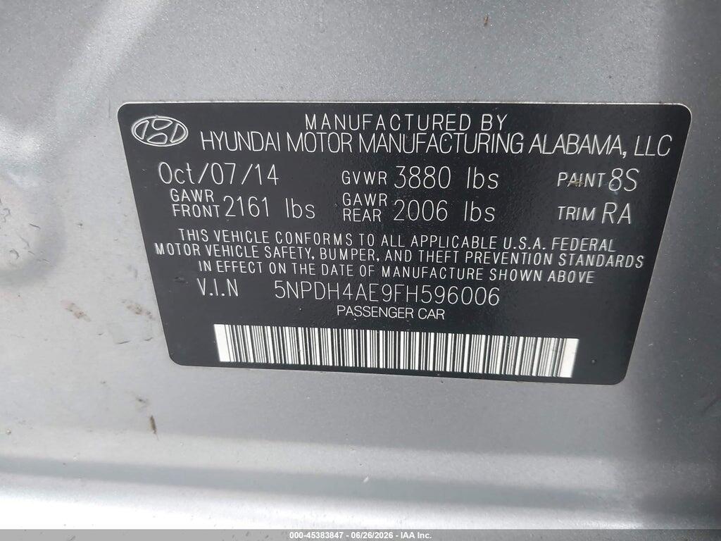 5NPDH4AE9FH596006 2015 HYUNDAI ELANTRA photo no. 9