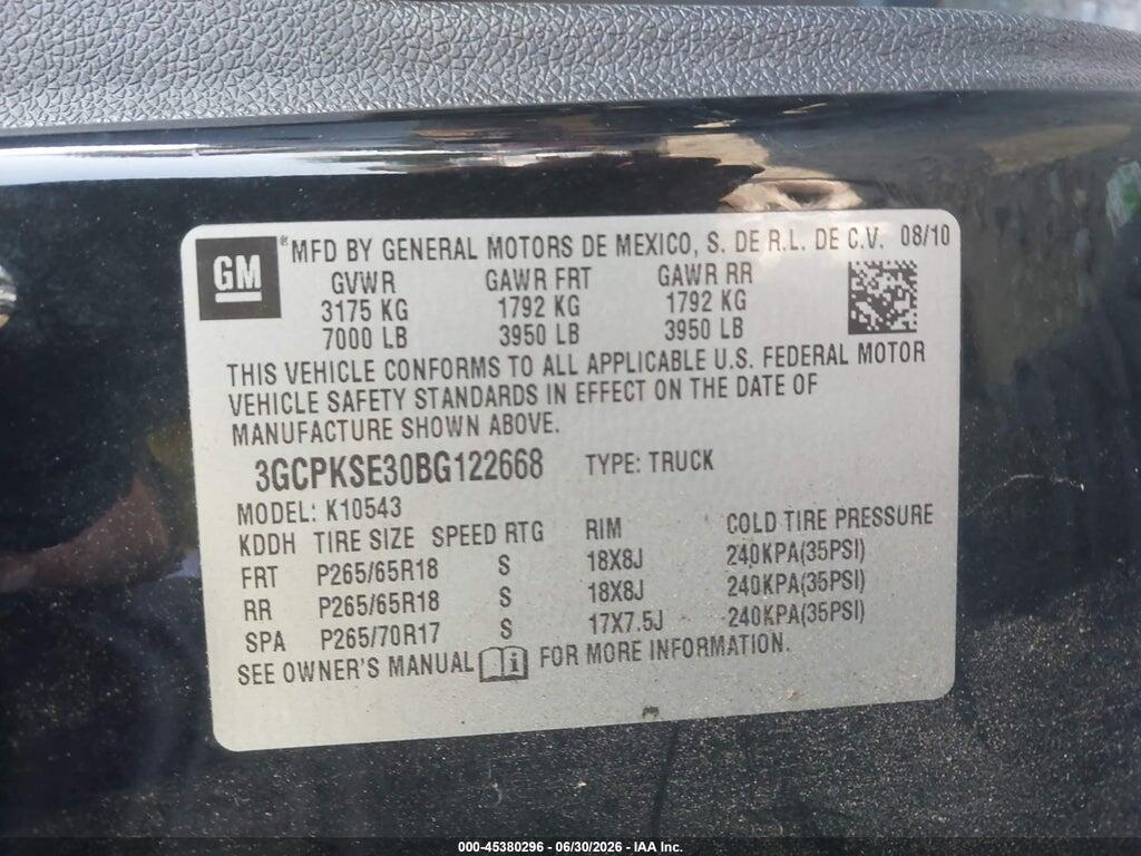 3GCPKSE30BG122668 2011 CHEVROLET SILVERADO 1500 photo no. 9