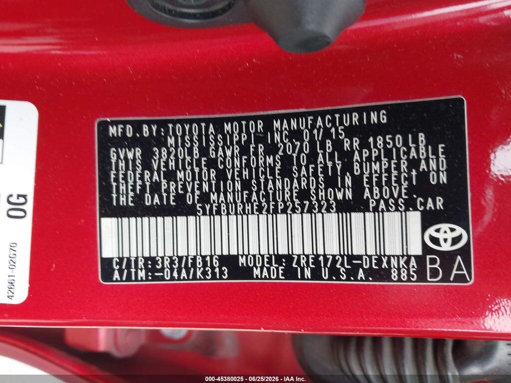 5YFBURHE2FP257323 2015 TOYOTA COROLLA photo no. 9