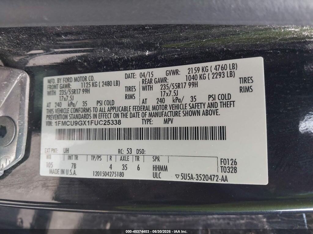 1FMCU9GX1FUC25338 2015 FORD ESCAPE photo no. 9