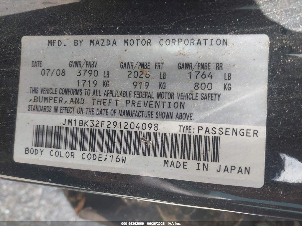 JM1BK32F291204098 2009 MAZDA MAZDA3 photo no. 9