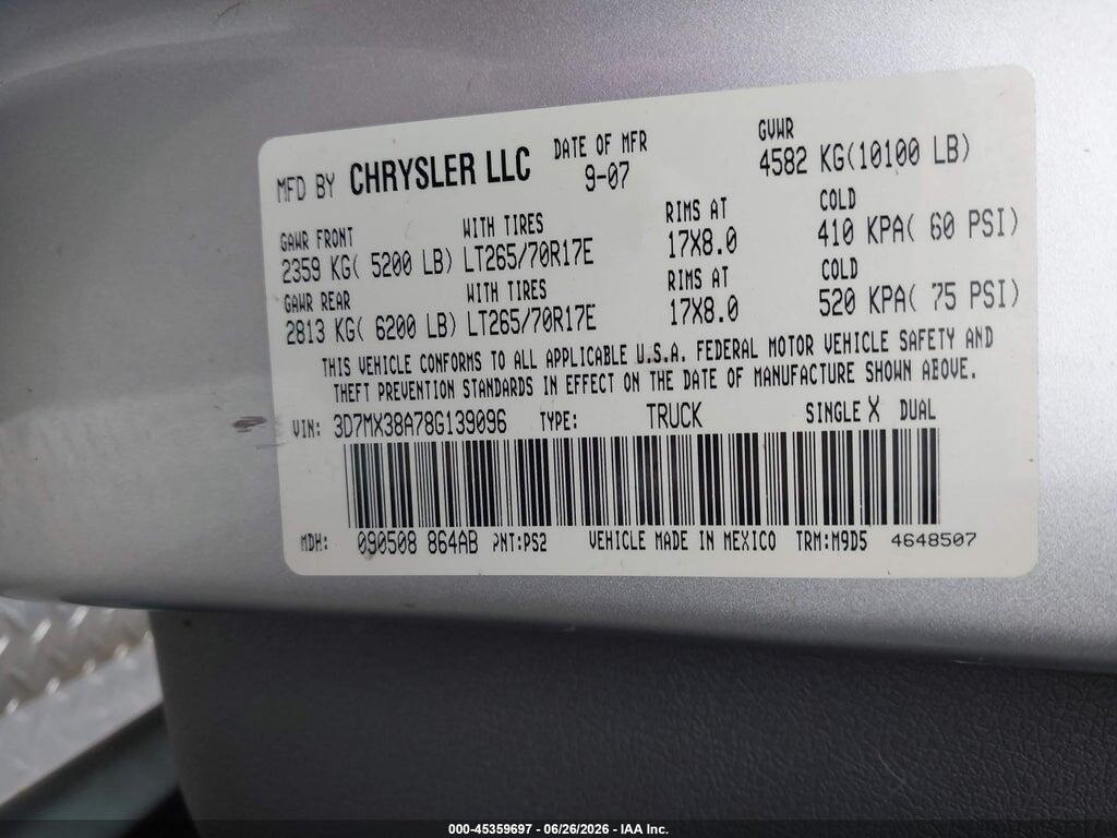 3D7MX38A78G139096 2008 DODGE RAM 3500 photo no. 9