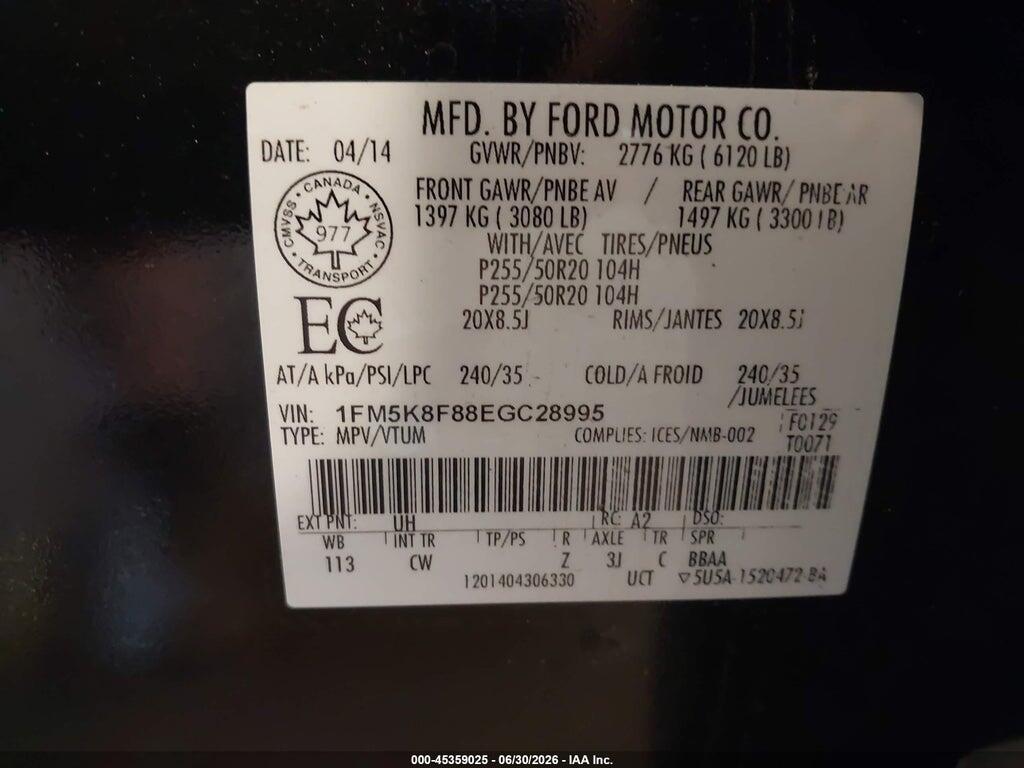 1FM5K8F88EGC28995 2014 FORD EXPLORER photo no. 9