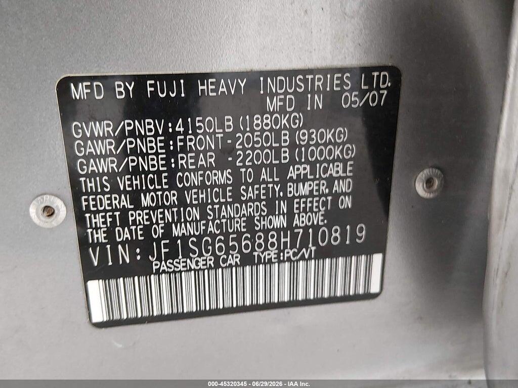 JF1SG65688H710819 2008 SUBARU FORESTER photo no. 9