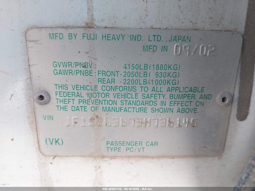JF1SG63673H736145 2003 SUBARU FORESTER photo no. 9