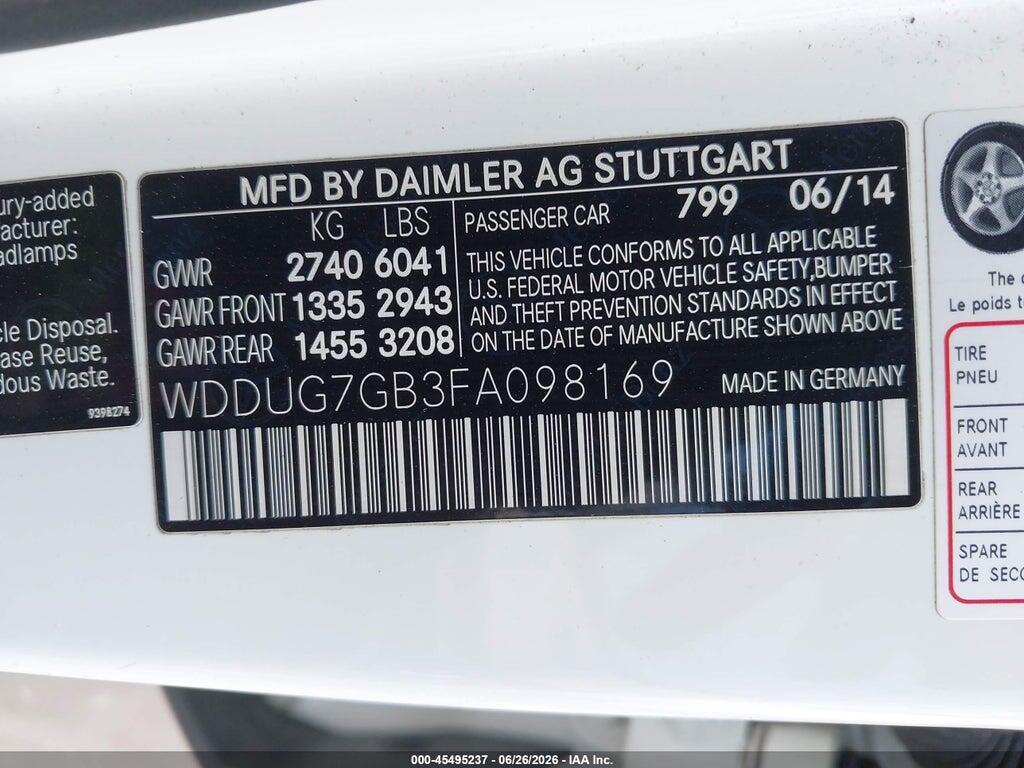 WDDUG7GB3FA098169 2015 MERCEDES-BENZ S 600 photo no. 9