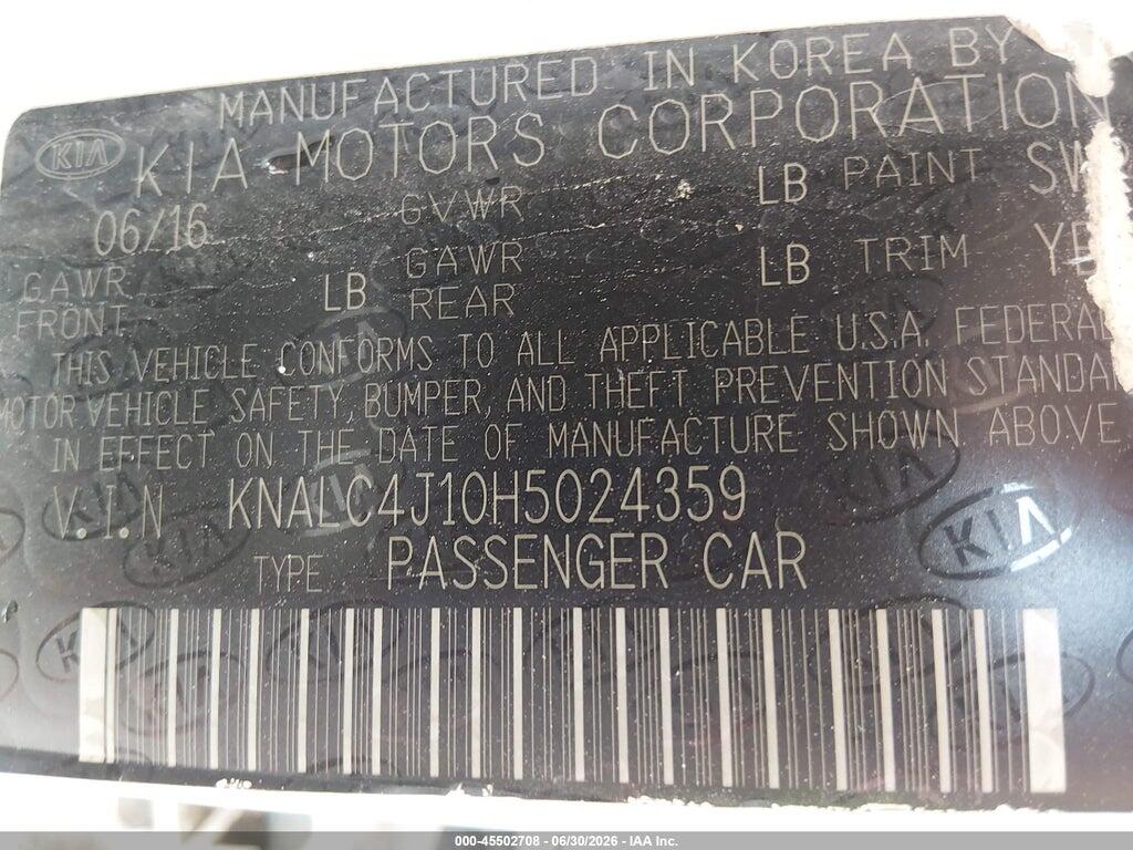 KNALC4J10H5024359 2017 KIA CADENZA photo no. 9