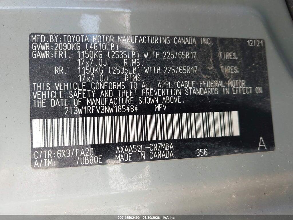 2T3W1RFV3NW185484 2022 TOYOTA RAV4 photo no. 9