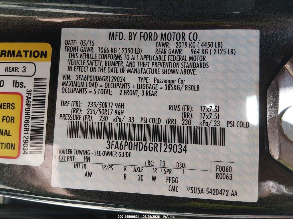 3FA6P0HD6GR129034 2016 FORD FUSION photo no. 9