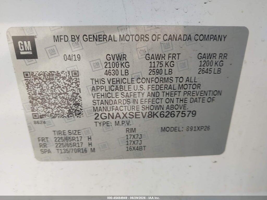 2GNAXSEV8K6267579 2019 CHEVROLET EQUINOX photo no. 9